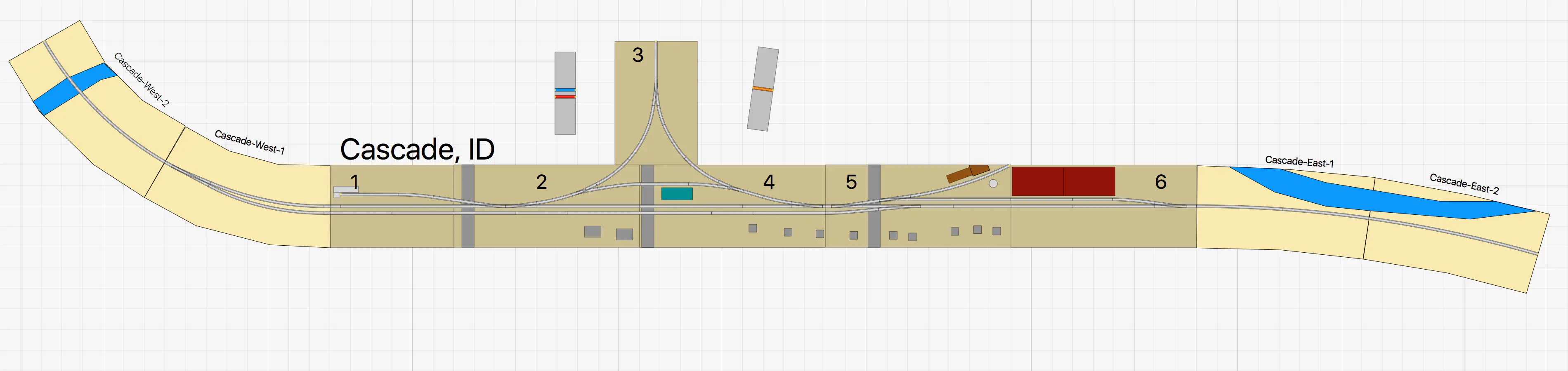Trackplan for the Cascade module (dark) with two extensions.